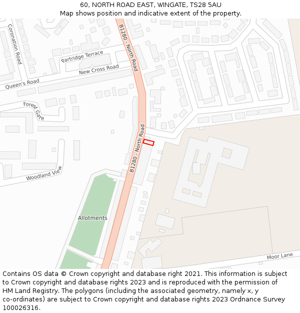 60, NORTH ROAD EAST, WINGATE, TS28 5AU: Location map and indicative extent of plot