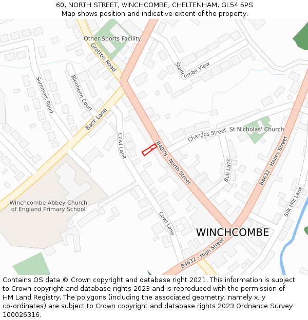 60, NORTH STREET, WINCHCOMBE, CHELTENHAM, GL54 5PS: Location map and indicative extent of plot