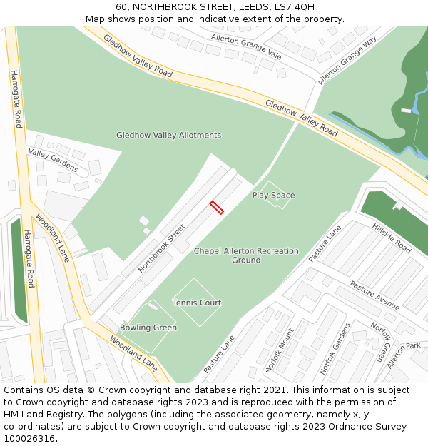 60, NORTHBROOK STREET, LEEDS, LS7 4QH: Location map and indicative extent of plot