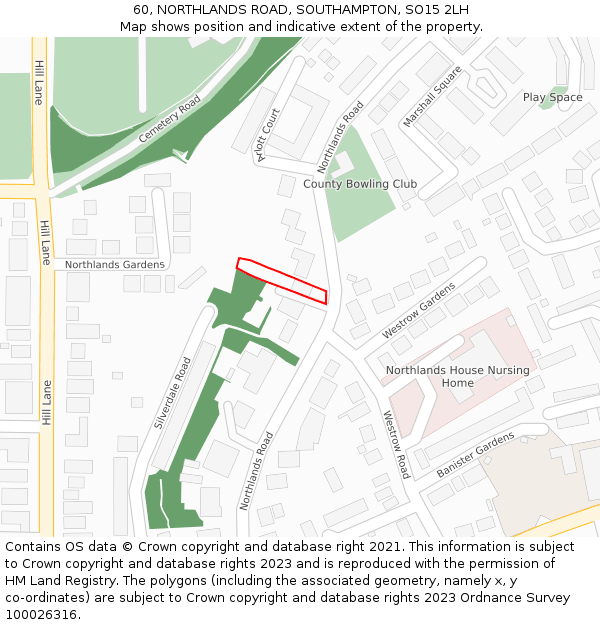60, NORTHLANDS ROAD, SOUTHAMPTON, SO15 2LH: Location map and indicative extent of plot