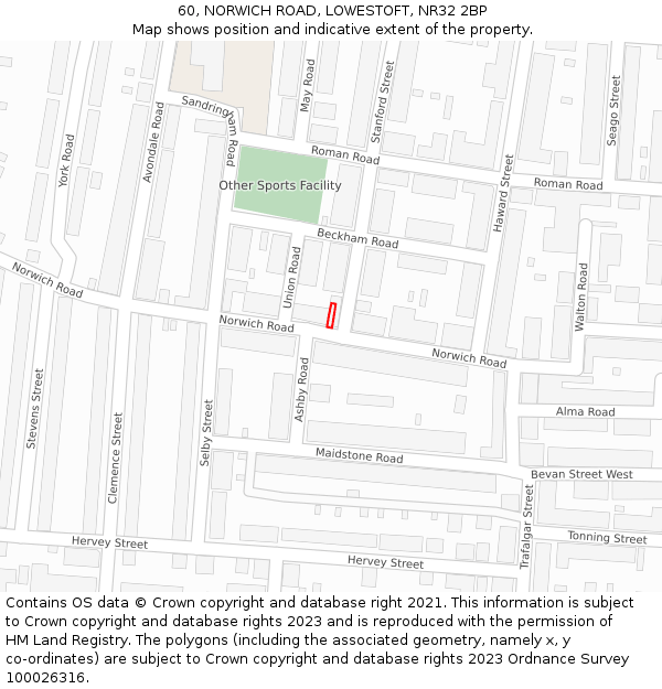 60, NORWICH ROAD, LOWESTOFT, NR32 2BP: Location map and indicative extent of plot