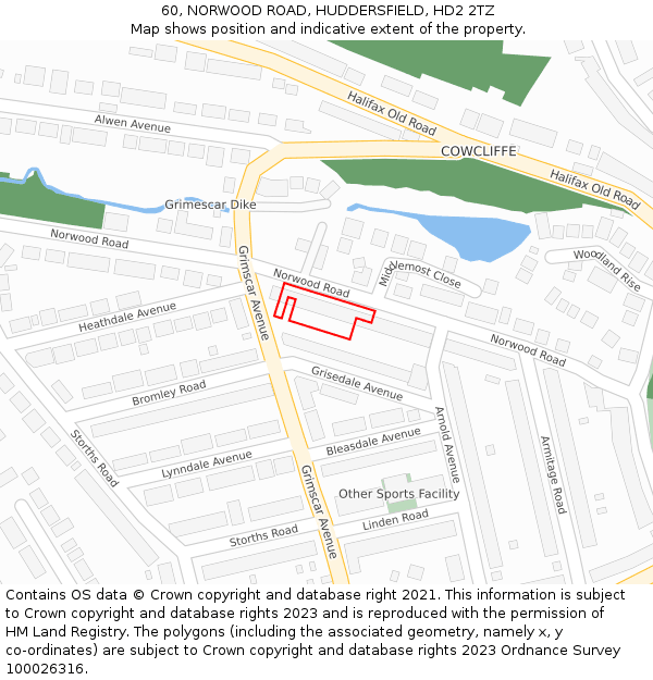 60, NORWOOD ROAD, HUDDERSFIELD, HD2 2TZ: Location map and indicative extent of plot