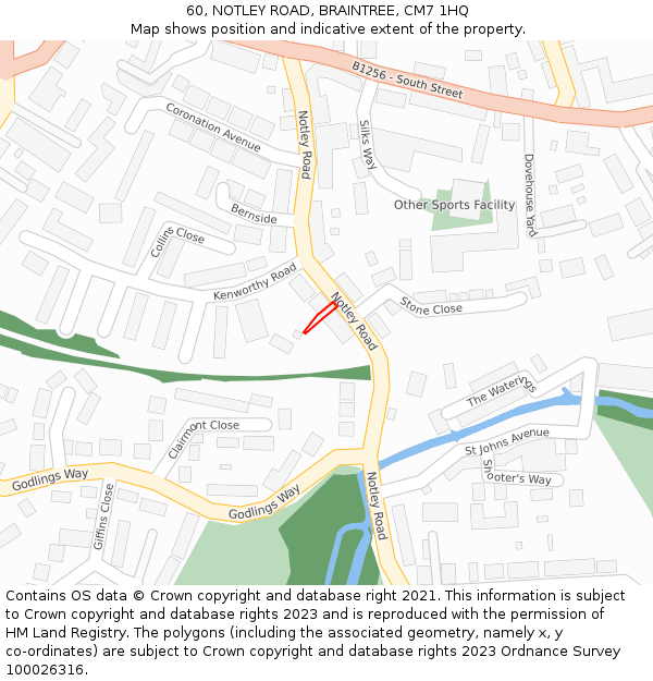 60, NOTLEY ROAD, BRAINTREE, CM7 1HQ: Location map and indicative extent of plot