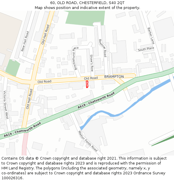 60, OLD ROAD, CHESTERFIELD, S40 2QT: Location map and indicative extent of plot