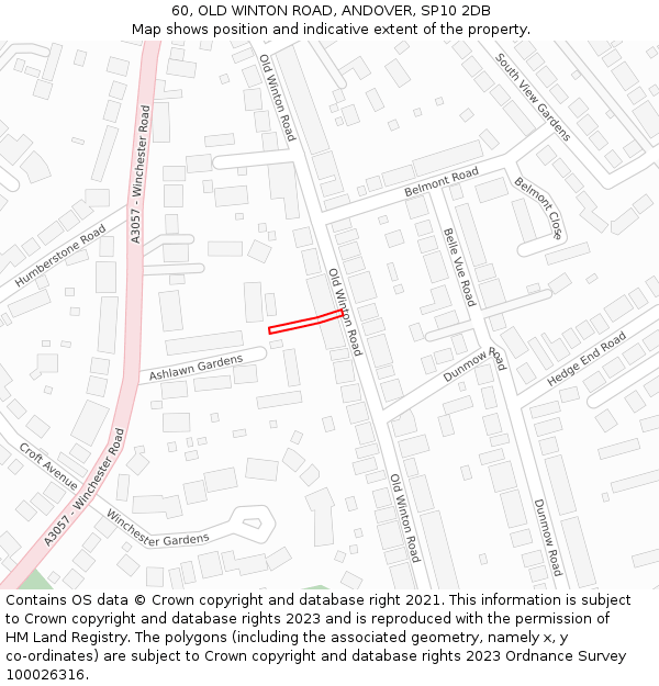 60, OLD WINTON ROAD, ANDOVER, SP10 2DB: Location map and indicative extent of plot