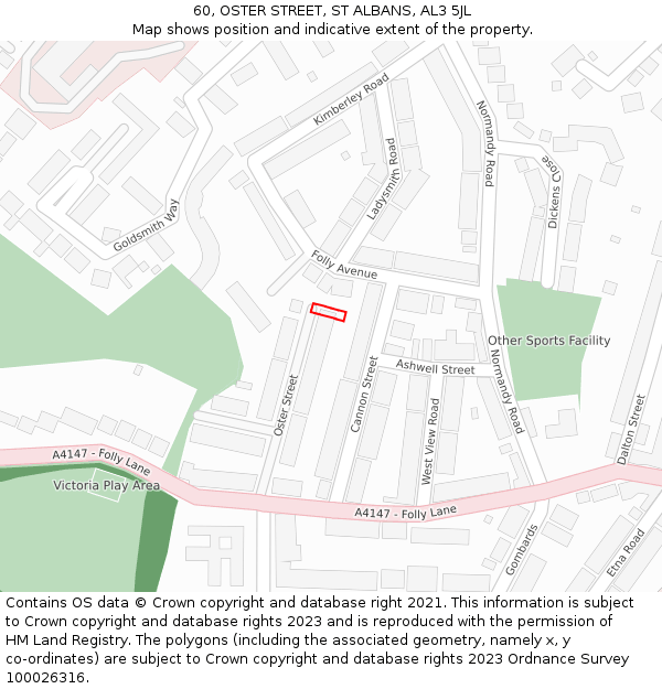 60, OSTER STREET, ST ALBANS, AL3 5JL: Location map and indicative extent of plot
