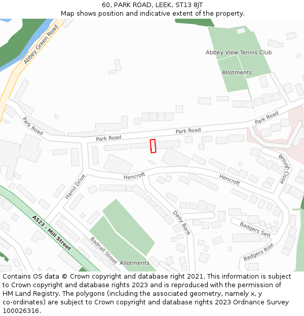60, PARK ROAD, LEEK, ST13 8JT: Location map and indicative extent of plot