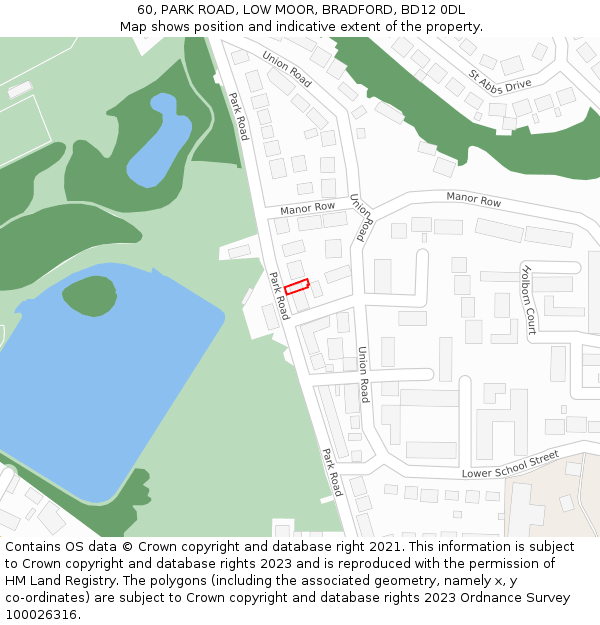 60, PARK ROAD, LOW MOOR, BRADFORD, BD12 0DL: Location map and indicative extent of plot