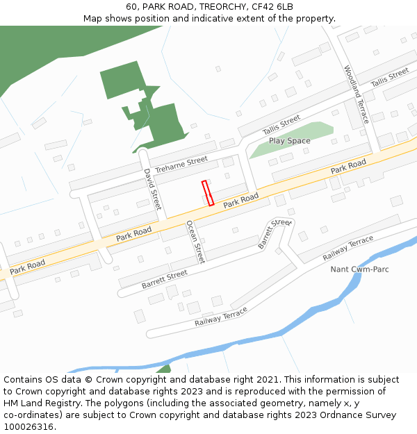 60, PARK ROAD, TREORCHY, CF42 6LB: Location map and indicative extent of plot