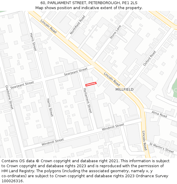 60, PARLIAMENT STREET, PETERBOROUGH, PE1 2LS: Location map and indicative extent of plot