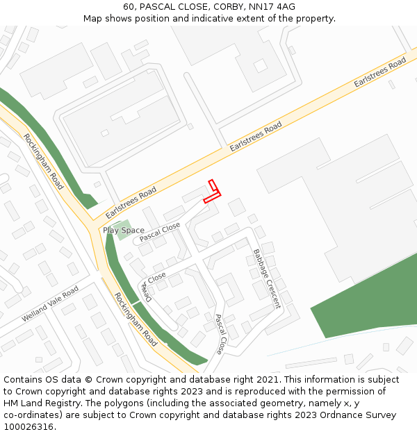 60, PASCAL CLOSE, CORBY, NN17 4AG: Location map and indicative extent of plot