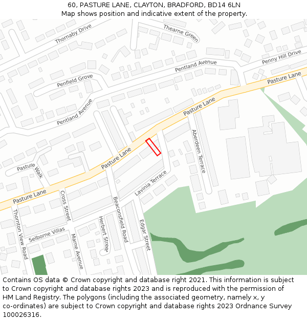 60, PASTURE LANE, CLAYTON, BRADFORD, BD14 6LN: Location map and indicative extent of plot