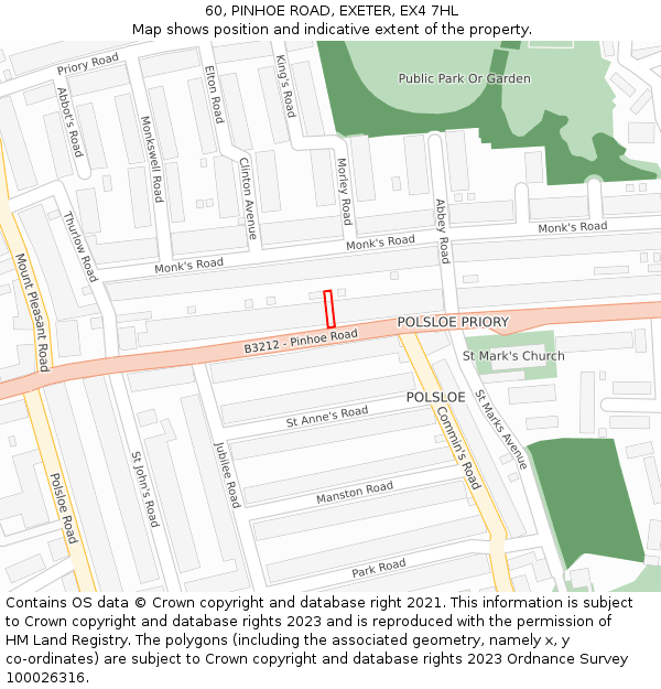 60, PINHOE ROAD, EXETER, EX4 7HL: Location map and indicative extent of plot