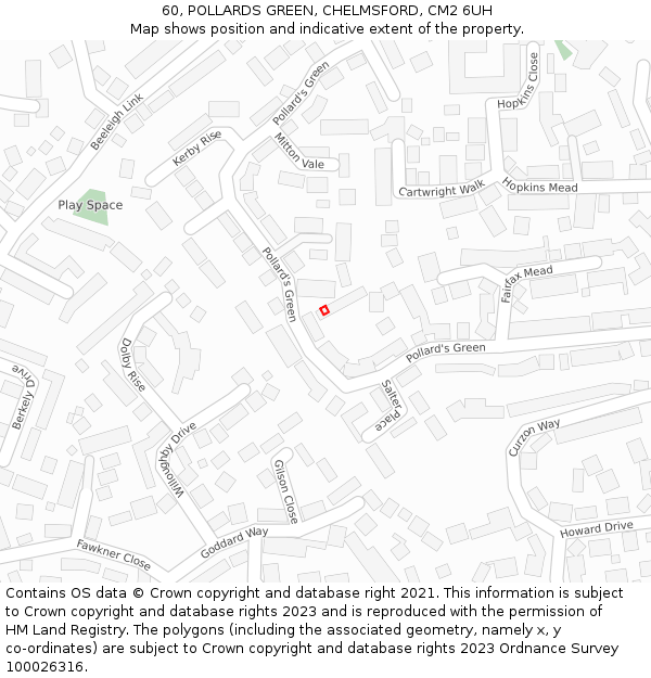 60, POLLARDS GREEN, CHELMSFORD, CM2 6UH: Location map and indicative extent of plot