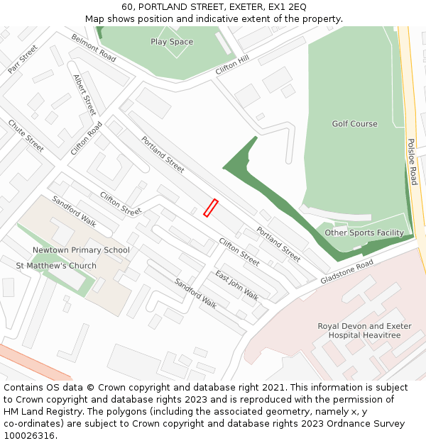 60, PORTLAND STREET, EXETER, EX1 2EQ: Location map and indicative extent of plot