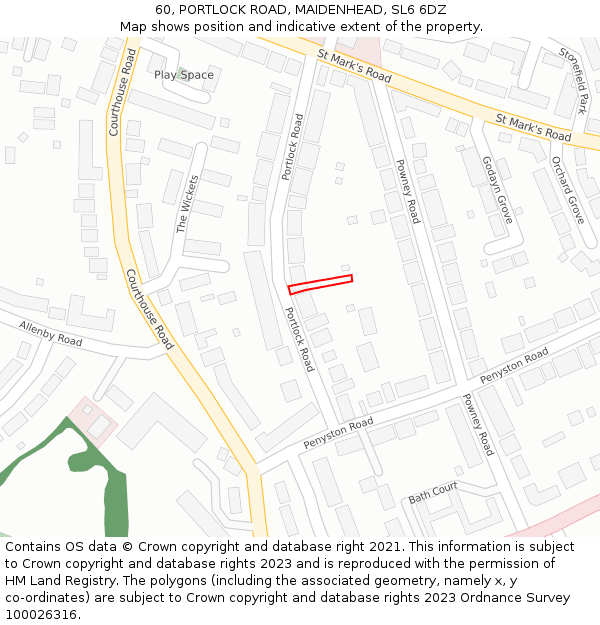60, PORTLOCK ROAD, MAIDENHEAD, SL6 6DZ: Location map and indicative extent of plot