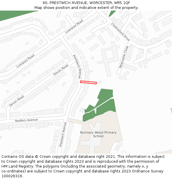 60, PRESTWICH AVENUE, WORCESTER, WR5 1QF: Location map and indicative extent of plot