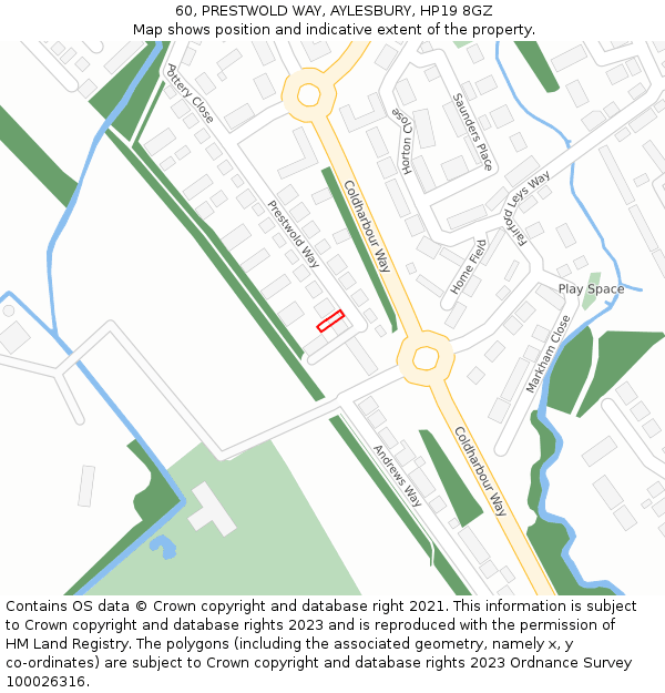 60, PRESTWOLD WAY, AYLESBURY, HP19 8GZ: Location map and indicative extent of plot