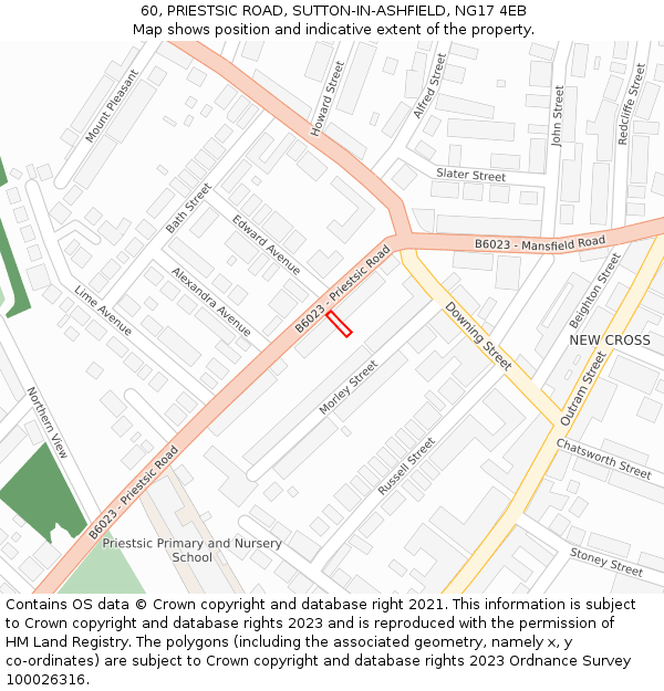60, PRIESTSIC ROAD, SUTTON-IN-ASHFIELD, NG17 4EB: Location map and indicative extent of plot