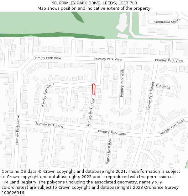 60, PRIMLEY PARK DRIVE, LEEDS, LS17 7LR: Location map and indicative extent of plot