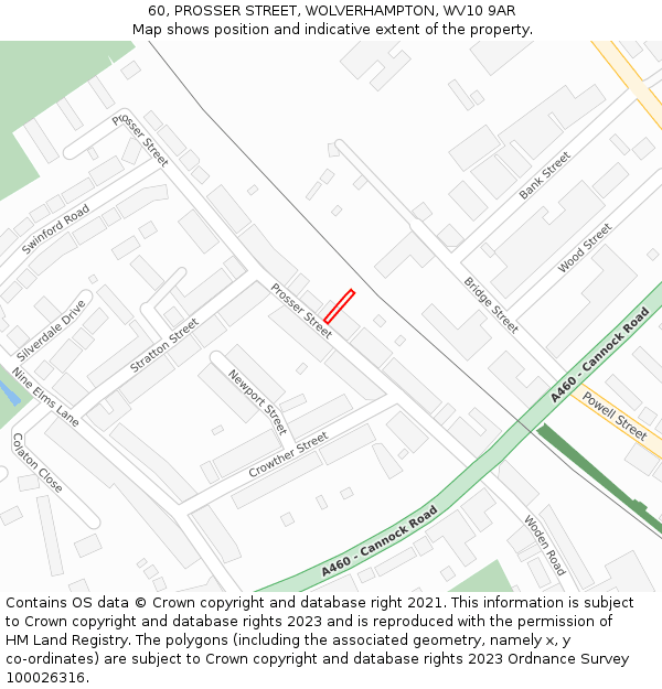 60, PROSSER STREET, WOLVERHAMPTON, WV10 9AR: Location map and indicative extent of plot