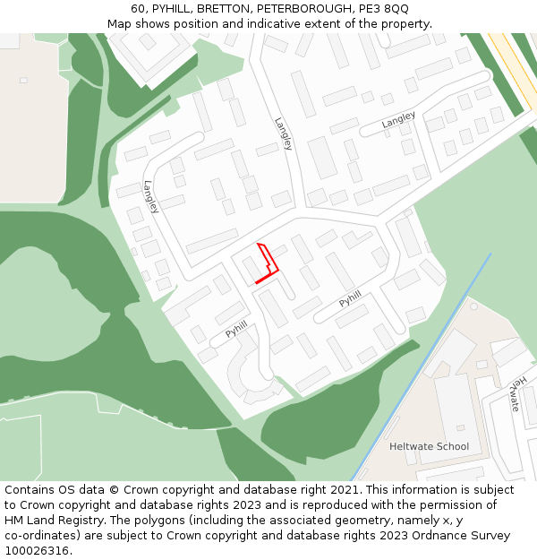 60, PYHILL, BRETTON, PETERBOROUGH, PE3 8QQ: Location map and indicative extent of plot