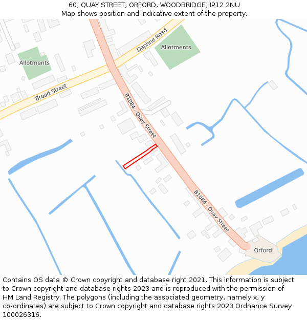 60, QUAY STREET, ORFORD, WOODBRIDGE, IP12 2NU: Location map and indicative extent of plot