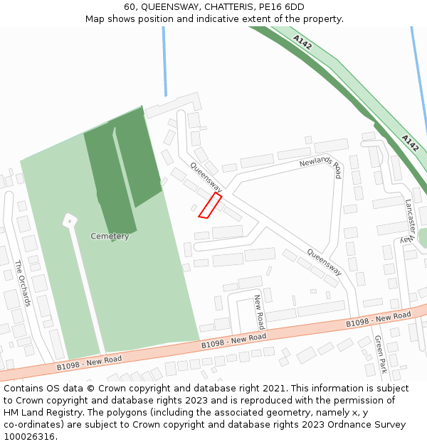 60, QUEENSWAY, CHATTERIS, PE16 6DD: Location map and indicative extent of plot