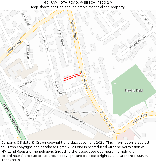 60, RAMNOTH ROAD, WISBECH, PE13 2JA: Location map and indicative extent of plot