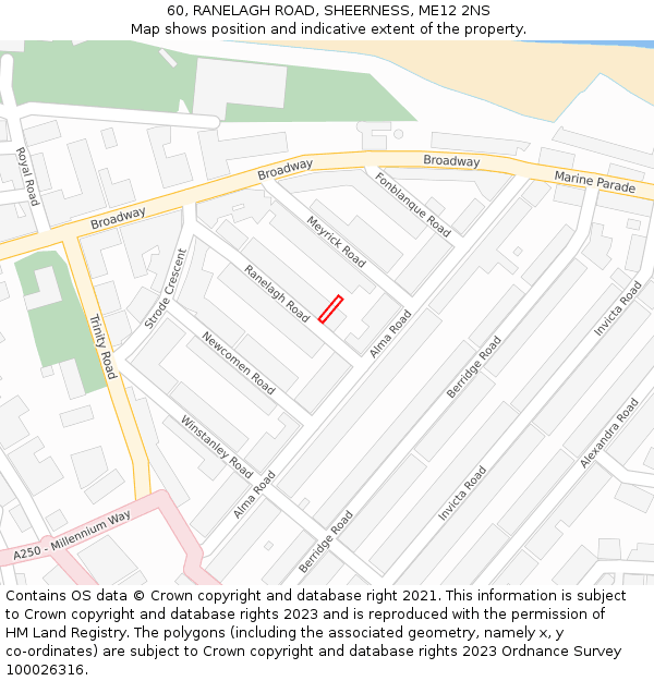 60, RANELAGH ROAD, SHEERNESS, ME12 2NS: Location map and indicative extent of plot