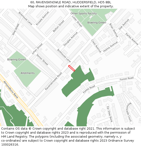 60, RAVENSKNOWLE ROAD, HUDDERSFIELD, HD5 8BL: Location map and indicative extent of plot