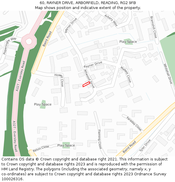 60, RAYNER DRIVE, ARBORFIELD, READING, RG2 9FB: Location map and indicative extent of plot