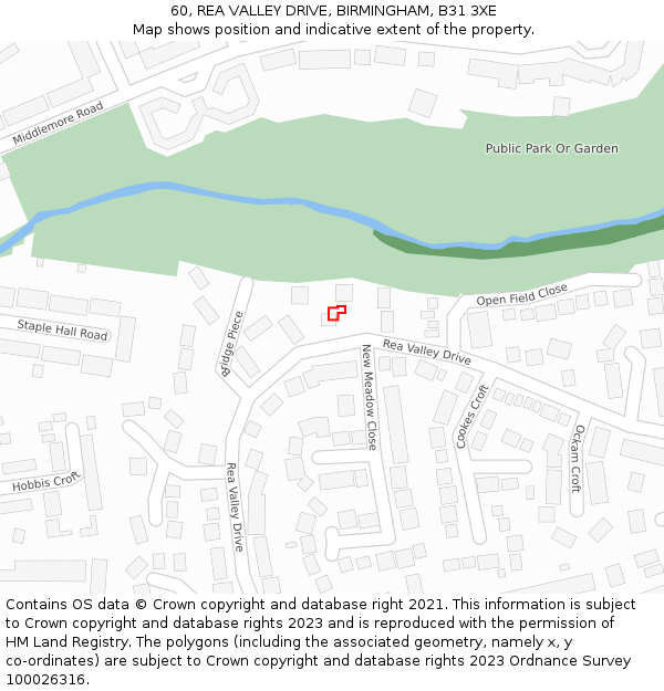 60, REA VALLEY DRIVE, BIRMINGHAM, B31 3XE: Location map and indicative extent of plot