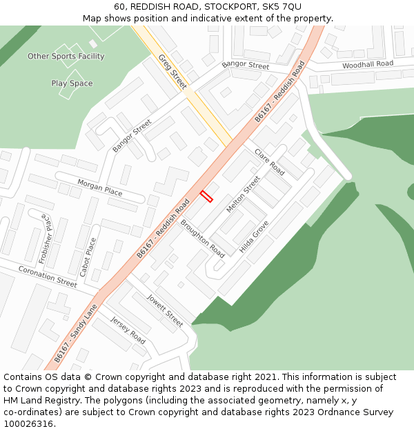 60, REDDISH ROAD, STOCKPORT, SK5 7QU: Location map and indicative extent of plot