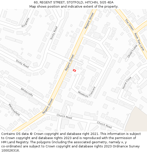60, REGENT STREET, STOTFOLD, HITCHIN, SG5 4EA: Location map and indicative extent of plot