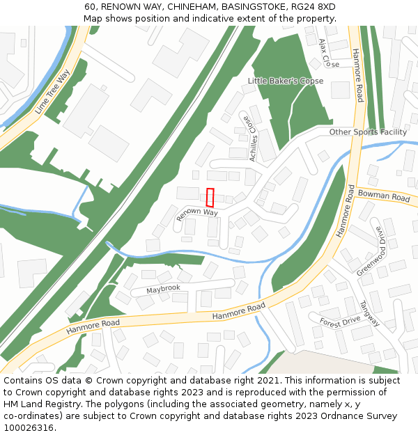 60, RENOWN WAY, CHINEHAM, BASINGSTOKE, RG24 8XD: Location map and indicative extent of plot