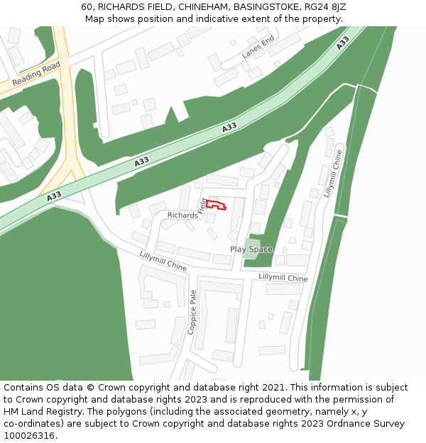 60, RICHARDS FIELD, CHINEHAM, BASINGSTOKE, RG24 8JZ: Location map and indicative extent of plot