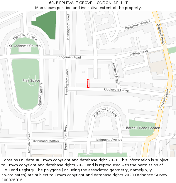 60, RIPPLEVALE GROVE, LONDON, N1 1HT: Location map and indicative extent of plot