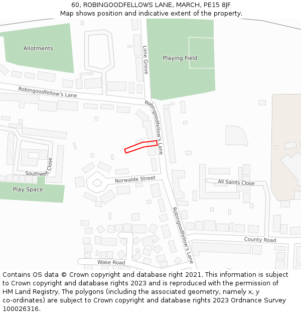 60, ROBINGOODFELLOWS LANE, MARCH, PE15 8JF: Location map and indicative extent of plot
