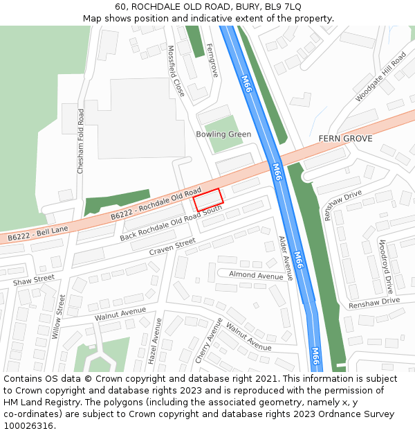 60, ROCHDALE OLD ROAD, BURY, BL9 7LQ: Location map and indicative extent of plot