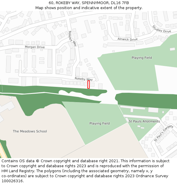 60, ROKEBY WAY, SPENNYMOOR, DL16 7FB: Location map and indicative extent of plot