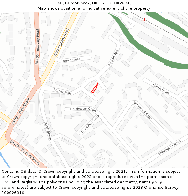 60, ROMAN WAY, BICESTER, OX26 6FJ: Location map and indicative extent of plot