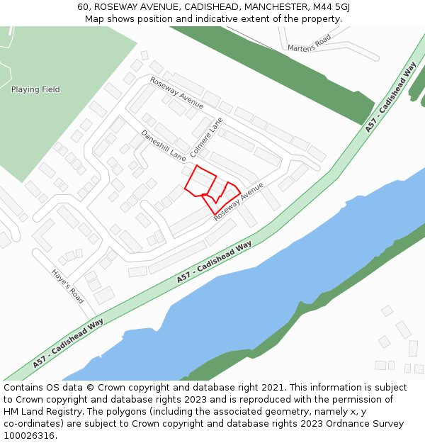 60, ROSEWAY AVENUE, CADISHEAD, MANCHESTER, M44 5GJ: Location map and indicative extent of plot