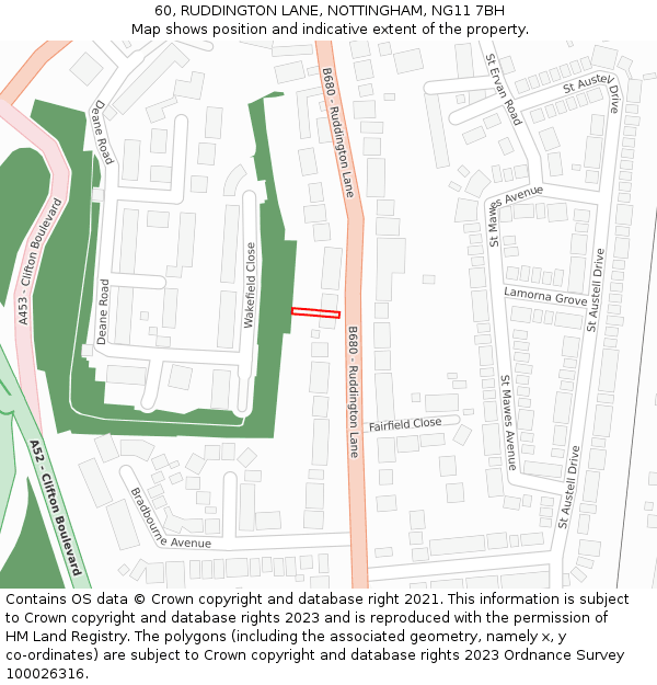 60, RUDDINGTON LANE, NOTTINGHAM, NG11 7BH: Location map and indicative extent of plot