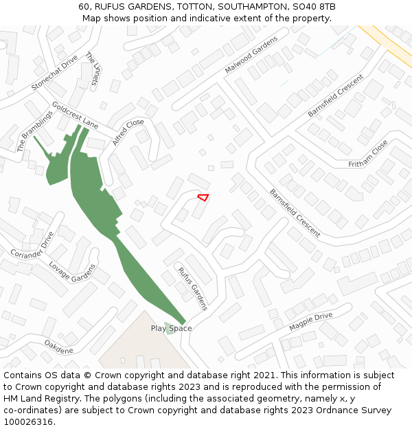 60, RUFUS GARDENS, TOTTON, SOUTHAMPTON, SO40 8TB: Location map and indicative extent of plot