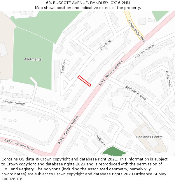 60, RUSCOTE AVENUE, BANBURY, OX16 2NN: Location map and indicative extent of plot