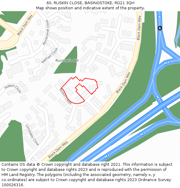 60, RUSKIN CLOSE, BASINGSTOKE, RG21 3QH: Location map and indicative extent of plot