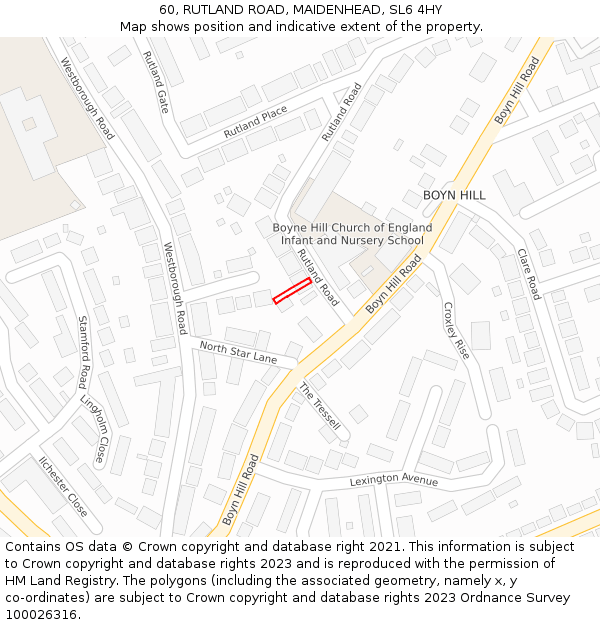 60, RUTLAND ROAD, MAIDENHEAD, SL6 4HY: Location map and indicative extent of plot