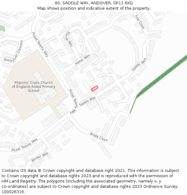 60, SADDLE WAY, ANDOVER, SP11 6XQ: Location map and indicative extent of plot