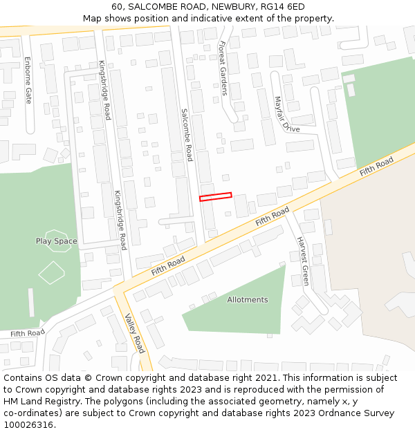 60, SALCOMBE ROAD, NEWBURY, RG14 6ED: Location map and indicative extent of plot